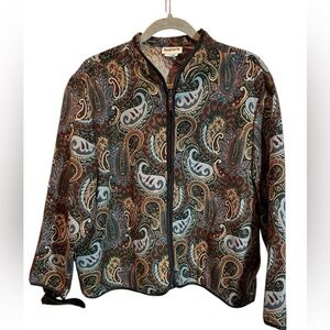 Vintage Bonworth Paisley Earth Tone Grandma Zip Up Petite Med Tapestry Jacket
